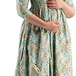 Women's Pure Cotton A-Line Printed Maxi Maternity Gown Dress | Feeding/Maternity Gown Kurti for Women-image-83