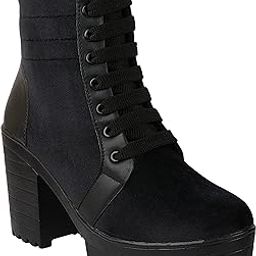 Women Black Block Heeled Lace Up Boot-image-29