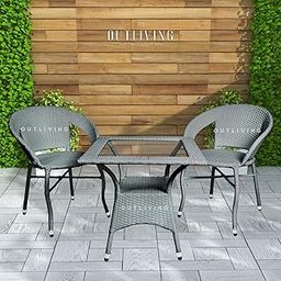 Outliving Garden Patio Seating Chair And Table Set Outdoor Balcony Garden Coffee Table Set Furniture With 1 Square Table And 2 Chairs Set (Grey) Rattan, 32 Inch, 19 Inch-image-83