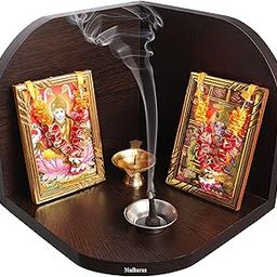 Madhuran Engineered Wood Wall Mounted Corner Shelf Set of 1 Living Room Poojamindir (Wenge) Hall Wooden Pooja Showpiece Glass Plastic Stand Display Simple Saving Small Royal-16