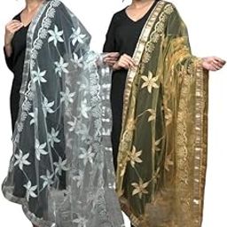 Women's Premium 2.25 Meter Net Dupatta with Jaal Embroidery & Gota Lace | Lightweight Elegant Net Scarf with Intricate Detailing-4