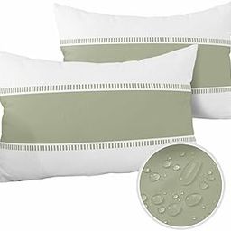 Edwiinsa Sage Green Stripes Outdoor Pillow Covers Waterproof, All Weather Cushion Case Set of 2, Geometric Pure Solid Color Lumbar Pillowcase for Sofa Couch Bed Decor Patio Furniture 20"x12"-image-114