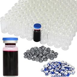 10ml Clear Glass Vials-2-1/2 Dram Clear Glass Headspace Vials with Plastic-Aluminum Flip Caps and Rubber Injection Stoppers, 100 Pack, 20mm Flat Bottom Lab Vial-image-15