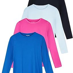 4 Pack: Women's Dry-Fit Tech Stretch Long-Sleeve Athletic Workout T-Shirt (Available in Plus Size), Set 4, X-Large-image-14