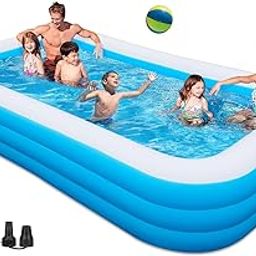 Large Inflatable Pool with Pump - 130'' x 72'' x 22'' Family Swimming Pool for Adults, Thickened Blow Up Above Ground Pool for Backyard, Garden, Outdoor-23