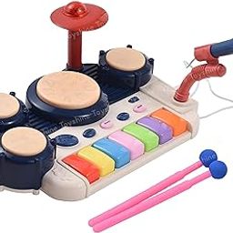 Toyshine Battery Operated 2 in 1 Multifunctional Educational Drum Toy Cum Piono with Lights & Music | Adjustable Microphone Learning Toy for Toddlers 1-3 Years, Blue-23