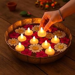 Divyakosh 12 Pcs Water Sensor Led Tea Lights, Floating Diyas | Smokeless & Flameless Battery Operated Decorative Candles, Home Decor, Pooja Room Decoration, Festival Diwali Decoration Items - Plastic-image-93
