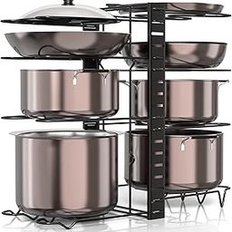 UmI. 3 Diy Methods Iron Metal Portable Pot Countertop Pan Rack Organizer 8 Pots Holder, 4-Tiers Each Side, Tiered Shelf, Cabinet Pantry Pot Pan Lid Holder (Black)-17