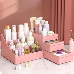 Kuber Industries Multipurpose Plastic Drawer Storage Organizer | Aesthetic Desk Stationary Item & Jewellery Holder for Home & Office | Spacious Cosmetic Organizer Shelf for Women | Peach-image-71