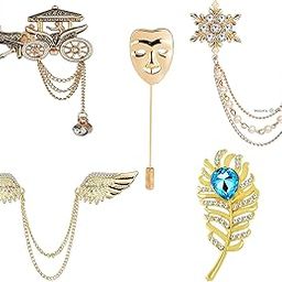 Men'S Indo Fashion Jewellery Combo Set Of 5 Lapel Pin Brooch Emblished With White And Blue Crystal Stones For Boys And Men CO1000308-2