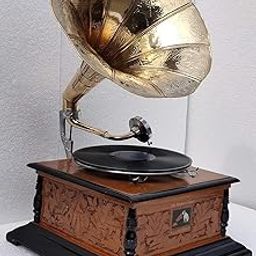 TAHA ART Gramophone Player Original Working Vintage Replica - Wood & Brass - 78-RPM - Decorative Showpiece - Includes Demo Disc & Needles-12