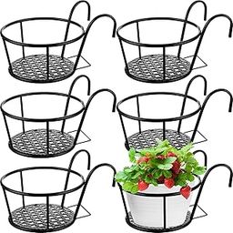 Dandat 6 Pcs 8.7 Inch Hanging Baskets for Plants Iron Rack Flower Pot Holder Metal Railing Planter Fence Support Hanging Flower Stand for Indoor Outdoor Patio Balcony Fence Porch Garden, Black-image-50