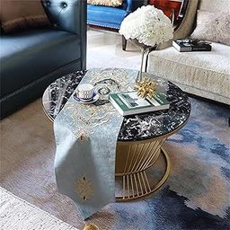 WOODILLA 2 Tier Round Coffee Table, Modern Coffee Table for Living Room, Tea, Coffee Tables Wooden Tabletop,Center Table,Durable Wood Faux Marble Top (Black & Gold)-5