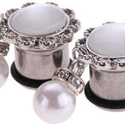 2x2pcs Crystal Simulated Pearl Dangle Ear Plugs Stainless Steel Tunnel 10mm-image-71