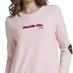 spykar Women Baby Pink Blended Regular FIt Round Neck Printed Sweatshirt-picture-18