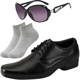 l Men Black Lace Formal Shoes with Light Gray Socks & Women Cheri Black-image-26