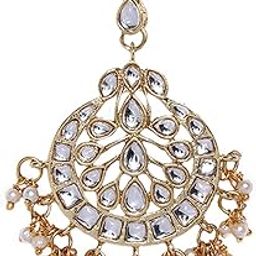 Gold Plated Wedding Kundan Pearl Maang Tikka Matha Patti for Women-image-80