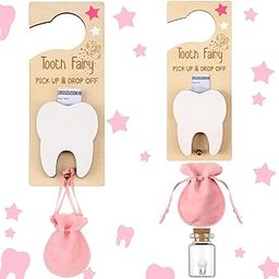 3 Pcs Tooth Fairy Tooth Holder Bag, Tooth Fairy Door Hanger With Money Slot Keepsake Bottle Velvet Pouch Tooth Fairy Box For Lost Teeth Boy Girl Milk Teeth Encourage Gift (Pink,Classic)-image-84