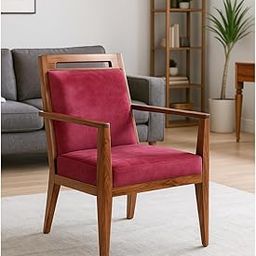 Suryavanshi Solid Sheesham Wood Arm Chair with Cushion for Office and Home (Magenta Velvet)-image-26