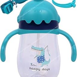Toyshine Sippy Cup Kids Water Bottle With Straw Spill Proof Straw Valve, Pop Button, BPA Free Water Bottle for Kids School - Featuring Soft Silicone Handle Grip - Children's Drinkware - 350 ML - Green-25