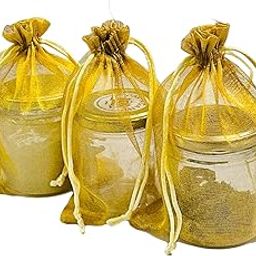 Moira Women's Small Potli Gift Bags Tissue Silk (18 cm X 12 cm) Pack of 50 (Gold)-image-6