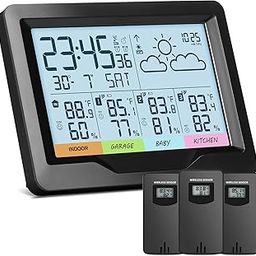 Weather Station Wireless Indoor Outdoor with 3 Sensors, Indoor Outdoor Thermometer with Digital Atomic Clock & dual alarm, Temperature Humidity Monitor and Barometer with backlight for Forecast, Black-image-43
