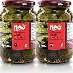 Neo Whole Gherkins I P2 I Low Fat Sweet and Crunchy Pickles, Ready to Eat, No GMO & Added Preservatives, Jar, 480g (Pack of 2)-image-130