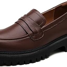 Loafers for Women Leather Chunky Platform Penny Shoes Classic Round Toe Comfortable Business Work Shoes-image-16