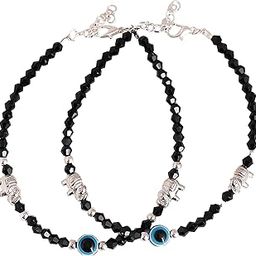MS Black Beaded Anklet Set for Women & Girls – Evil Eye Protection with Silver Elephant Charms – Adjustable Fashion Payal for Daily & Ethnic Wear (Pair of 2)-15