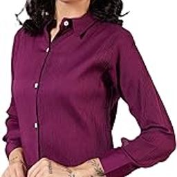 Women's Poly Cotton Blend Wine Solid Pattern Cuban Collar Full Sleeves (C1745_4)-picture-5