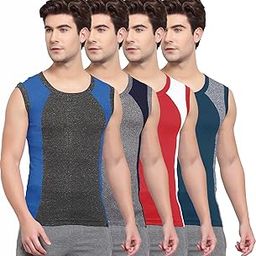 Men's Cotton Solid Multi-Color Square Neck Sleeveless Gym Vest - Pack of 4 (#1051)-picture-17
