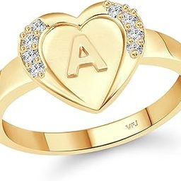 Vighnaharta cz alloy Rhodium and Gold plated Valentine collection Initial '' A '' Letter in heart ring alphabet collection for women and Girls-12