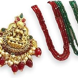 Glittering short Temple Jewellery 3D Lakshmi Maroon Pendant Chian GoodQuality Hydro Beads 3 strands Chain For Women Adjustable size festival wear-image-10