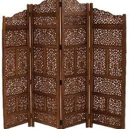 indian crafty Sheesham Wood 4-Panel Room Divider – Brown Wooden Partition for Privacy & Décor-image-56