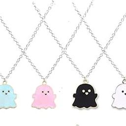 4Pcs Ghost Pendant BFF Necklaces Halloween for Women Girl Men Best Friend Lovely Ghost Enamel Charm Chokers Gift Couple Memorial Necklace Jewelry Costume, Metal, No Gemstone-image-97