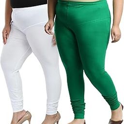 Women Cotton Lycra Full Length Plus Size Leggings | Jumbo Ruby Cut Churidar Leggings Combo-image-88