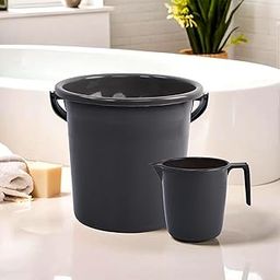 Kuber Industries Set of 2 Bathroom Combo Set | Bathware Bathing Set | Bucket & Mug Combo Set for Bathroom | Bathing Combo Set | Modern Bathroom Accessories Set | Gray-image-1