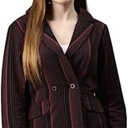 Women Black & Red Striped Double-Breasted Blazer-image-0