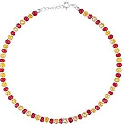 925 Pure Silver Nazariya Anklet With Red and Yellow Beads For Girls and Women (Single, 6.5 Grams)-image-6