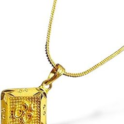 Square Om Pendant Gold-Plated Necklace with Snake Chain-image-87