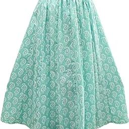 Women's Cotton Flared Long Skirt (Waist Size: 26" to 42"; Length 39 Inch, Size Fits to - M, L, XL) Green-image-45