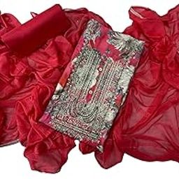Unstitched Silk Floral Dress Material with Silver Zari Embroidery, Traditional Salwar Suit Set, 3 Pieces-image-95