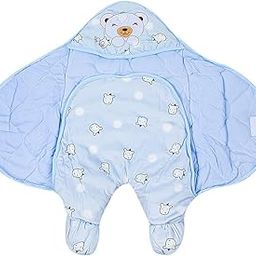 BabyMoo BFF Bear Hooded Wrapper Blanket I 0-12 Months Lightweight Baby Blue Swaddle-image-18