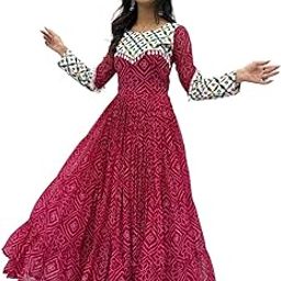 Women's Stylish Georgette Gowns - Printed Maxi Length Gown, Round Neck Full Sleeve - Green - Perfect for Festival, Party & Wedding-image-15