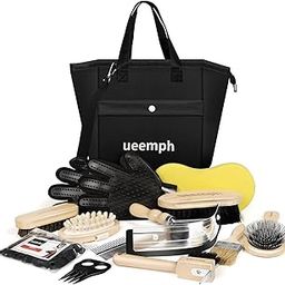 Ueemph Horse Grooming Kit ,10-Piece, Black Storage Bag,Horse Brushes Set,Horse Sweat Scraper ,Mane Comb,Horse Grooming Gloves,100% Horsehair Brush,Horse Gifts for Girls-image-57