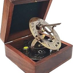 AH Enterprises Vintage Brass Sundial Compass with Wooden Box, Maritime Navigation Tool, Decorative Nautical Gift-image-17