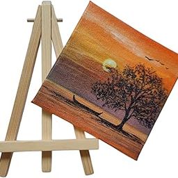 BHAGATH ART STUDIO Mini Wooden Easel with Canvas Art, Sunset Tree Painting, 10.6 cm x 10.6 cm-image-32