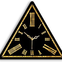 Wooden Golden Triangle Wall Clock with Roman Numbers Non-Ticking Silent Modern No Glass Aesthetic Design for Living Room Kitchen, Bedroom, Office, School 12"- Triangle Roman Digits-32