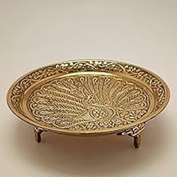 Madhura eStores Brass Decorative Round Pooja Kamatshi Diya Stand | Brass Chowki | GOD DEEP Decor Sitting Stand/Brass Mukkali(Dia :12.5 Cm, Height : 3.5 Cm, Wt.170 GMS)-image-6