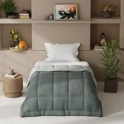 KOPA Ultra Soft Microfiber Reversible Comforter for All Weather -1pc Single (Feather lite) | Reversible Lightweight | Comforter/AC Blanket/Quilt/Duvet for All Weather Reversible-Grey/Ivory-image-0